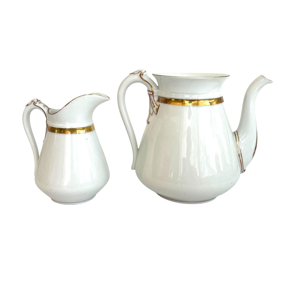 Antique CFH GDM Limoges France White Gold Porcelain Wedding Ring Teapot Creamer